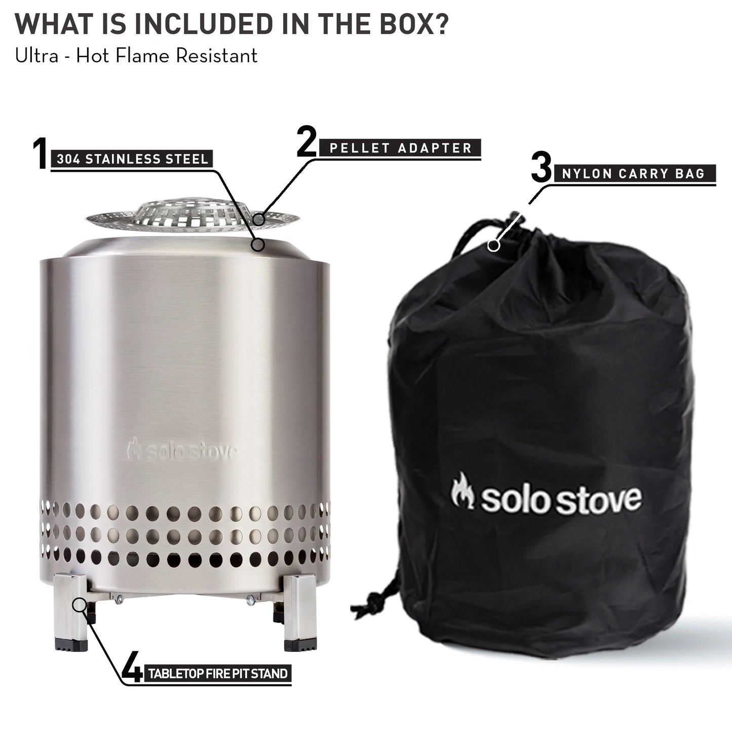 Mesa XL Tabletop Fire Pit with Stand | Low Smoke Outdoor Mini Fire for Urban & Suburbs | Fueled by Pellets or Wood, Stainless Steel, with Travel Bag, H: 8.6" X D: 7", 2.3 Lbs, Silver