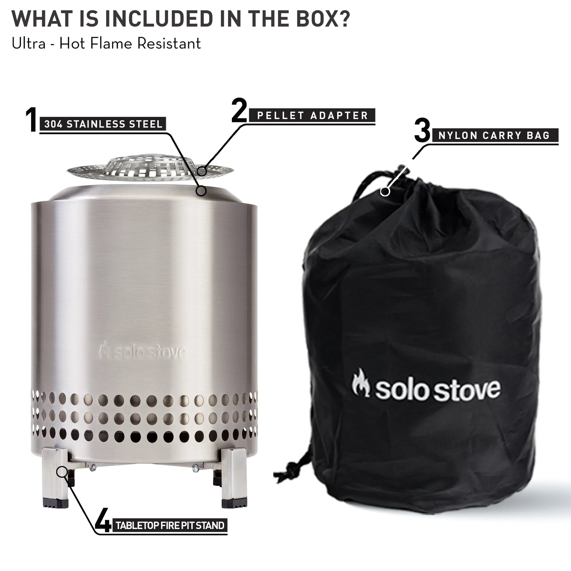 Mesa XL Tabletop Fire Pit with Stand | Low Smoke Outdoor Mini Fire for Urban & Suburbs | Fueled by Pellets or Wood, Stainless Steel, with Travel Bag, H: 8.6" X D: 7", 2.3 Lbs, Silver