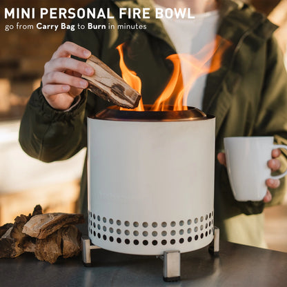 Mesa XL Tabletop Fire Pit with Stand | Low Smoke Outdoor Mini Fire for Urban & Suburbs | Fueled by Pellets or Wood, Stainless Steel, with Travel Bag, H: 8.6" X D: 7", 2.3 Lbs, Silver