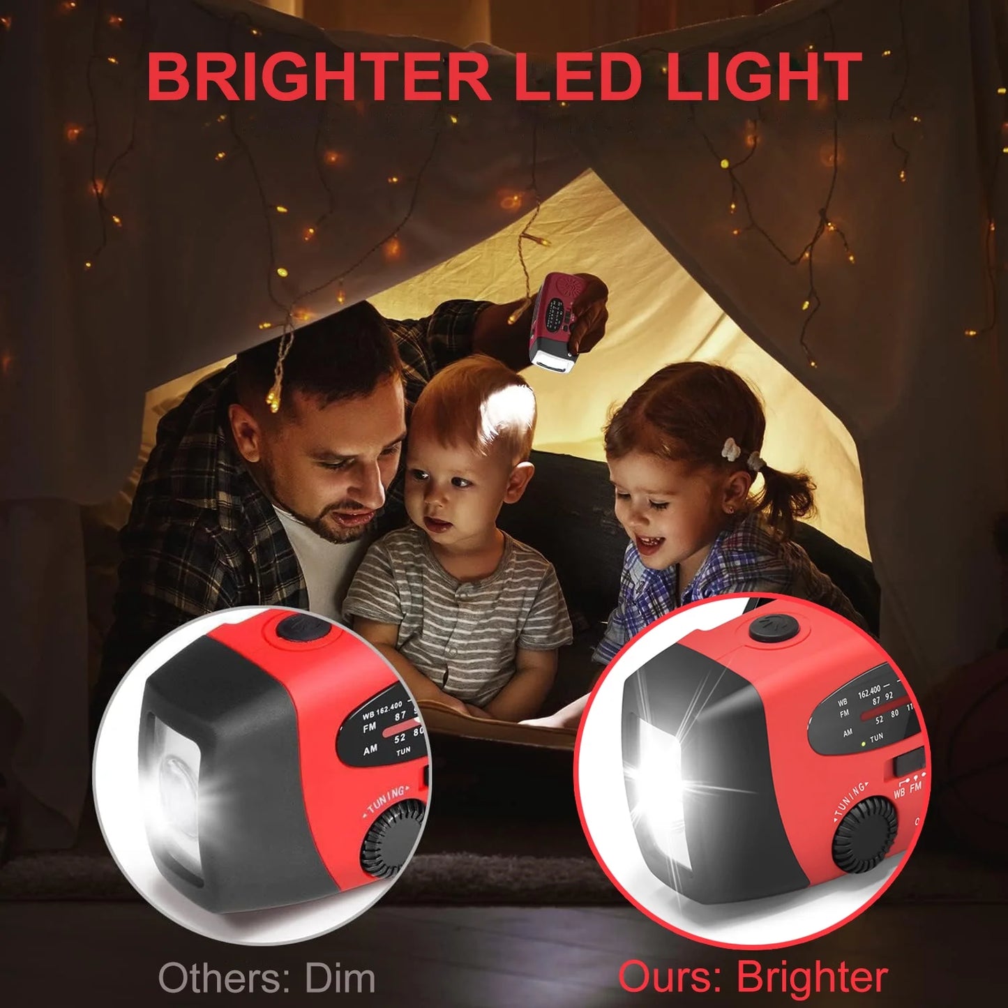 NOAA Weather Emergency Radio, 7400Mwh/2000Mah AM/FM/WB Hand Crank Solar Radio, Portable Power Bank, Weather Alert, Flashlight for Outdoor Use