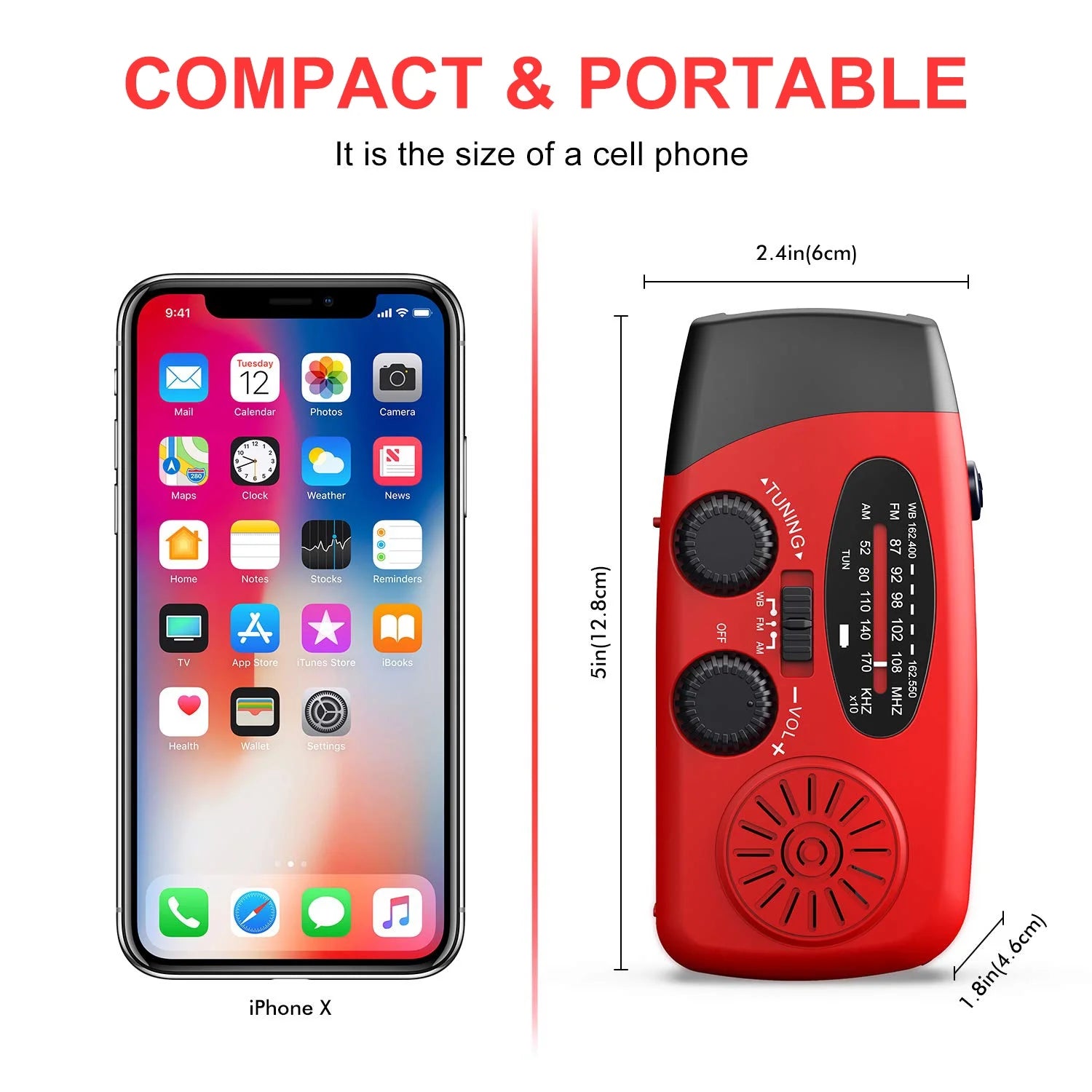 NOAA Weather Emergency Radio, 7400Mwh/2000Mah AM/FM/WB Hand Crank Solar Radio, Portable Power Bank, Weather Alert, Flashlight for Outdoor Use