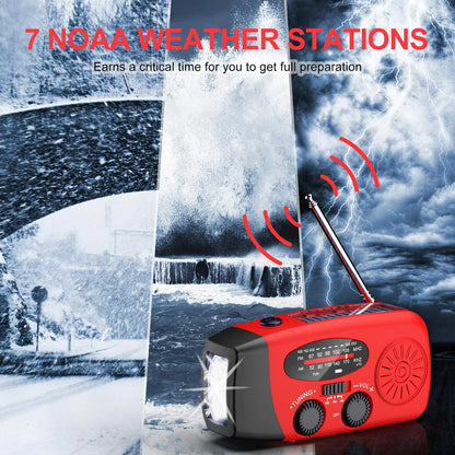 NOAA Weather Emergency Radio, 7400Mwh/2000Mah AM/FM/WB Hand Crank Solar Radio, Portable Power Bank, Weather Alert, Flashlight for Outdoor Use